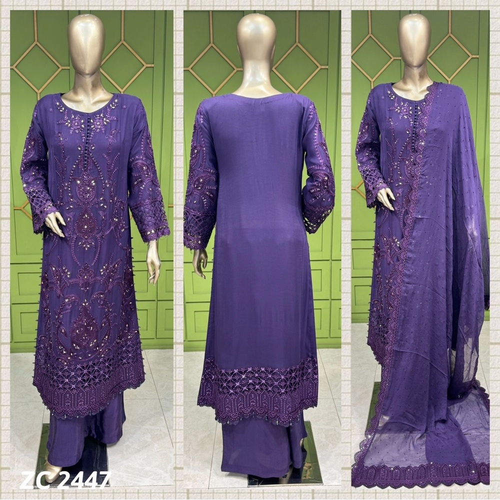 Elegant Purple Embroidered Dress Set